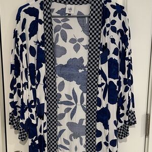 CAbi Navy and White Leaf Print Kimono